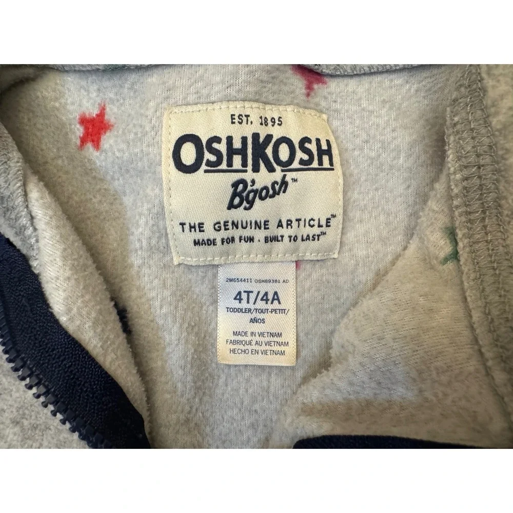 OshKosh Bgosh Toddler Girl 4T Fleece‎ Quarter Zip Pullover Gray Star Print